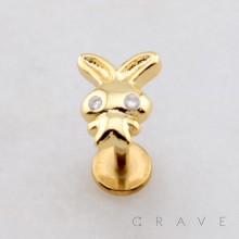 BUNNY CHARM STUD THREADLESS (PUSH IN) 316L SURGICAL STEEL LABRET SET